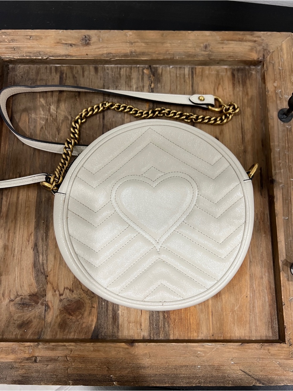 Gucci Cream Round GG Marmont Crossbody with Gold Hardware - Picture 2 of 6